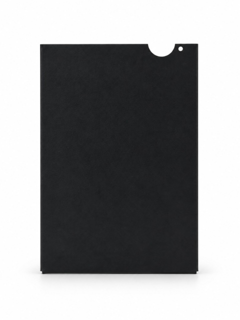 Back view of a black 9x12 cm sheet film holder insert on a white background.